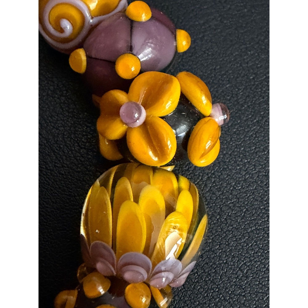 Lampwork Glass Bead Focal Strand Orange Purple